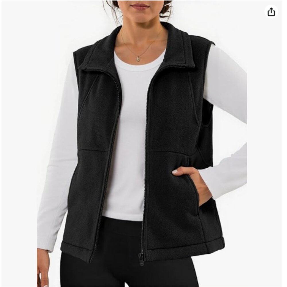 Women's Full Zip Polar Fleece Vest Warm Winter Sleeveless Cardigan Lapel Collar